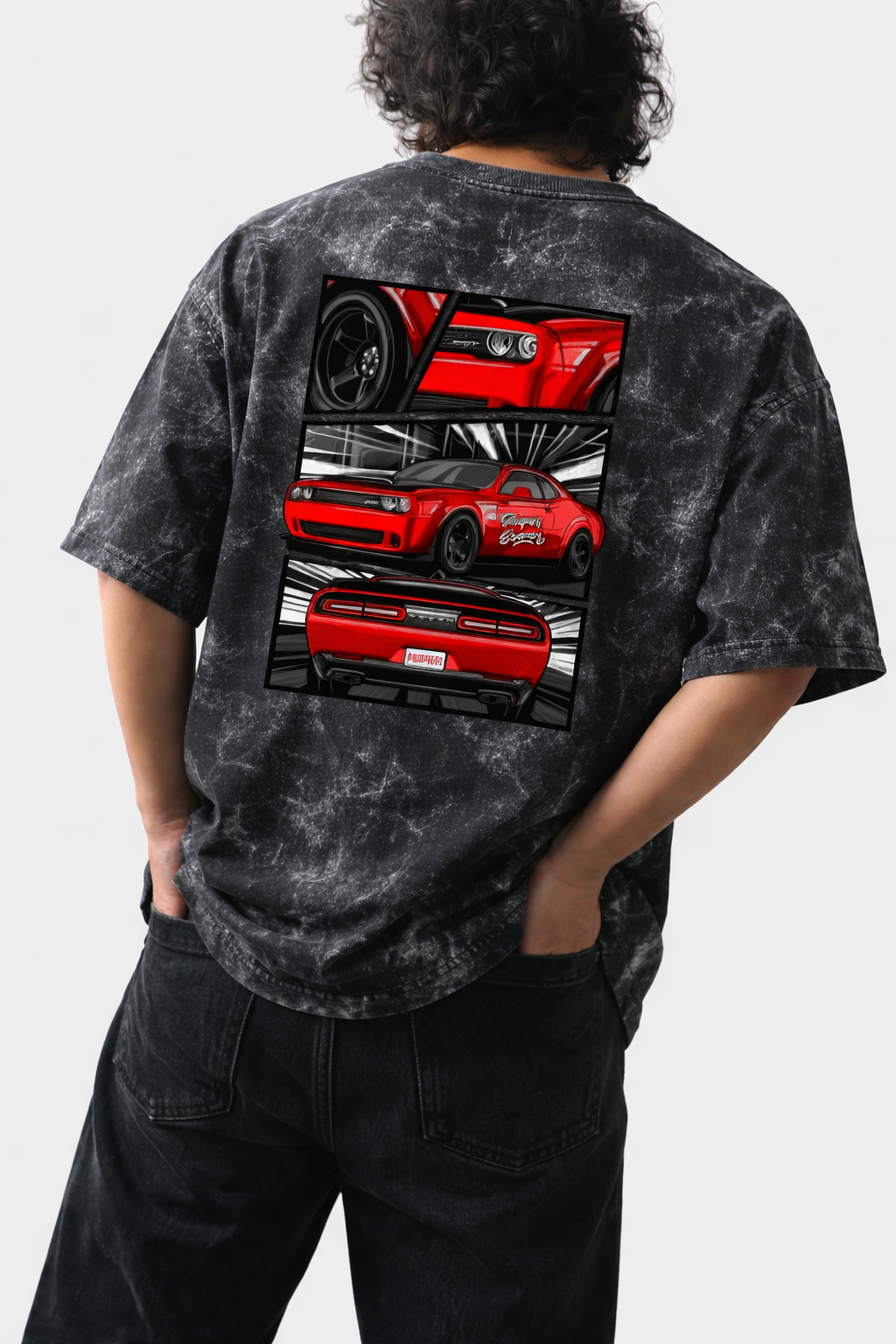 Mustang In Action - Unisex Acid Washed Oversized Tee