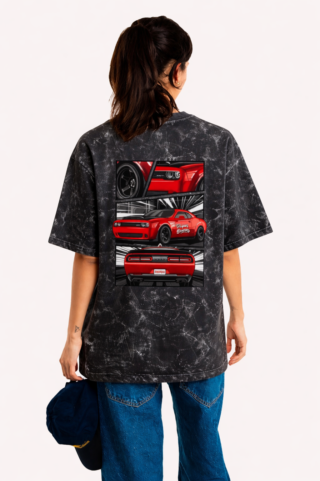 Mustang In Action - Unisex Acid Washed Oversized Tee